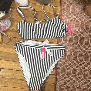 Xhilaration Black and White Striped Bikini